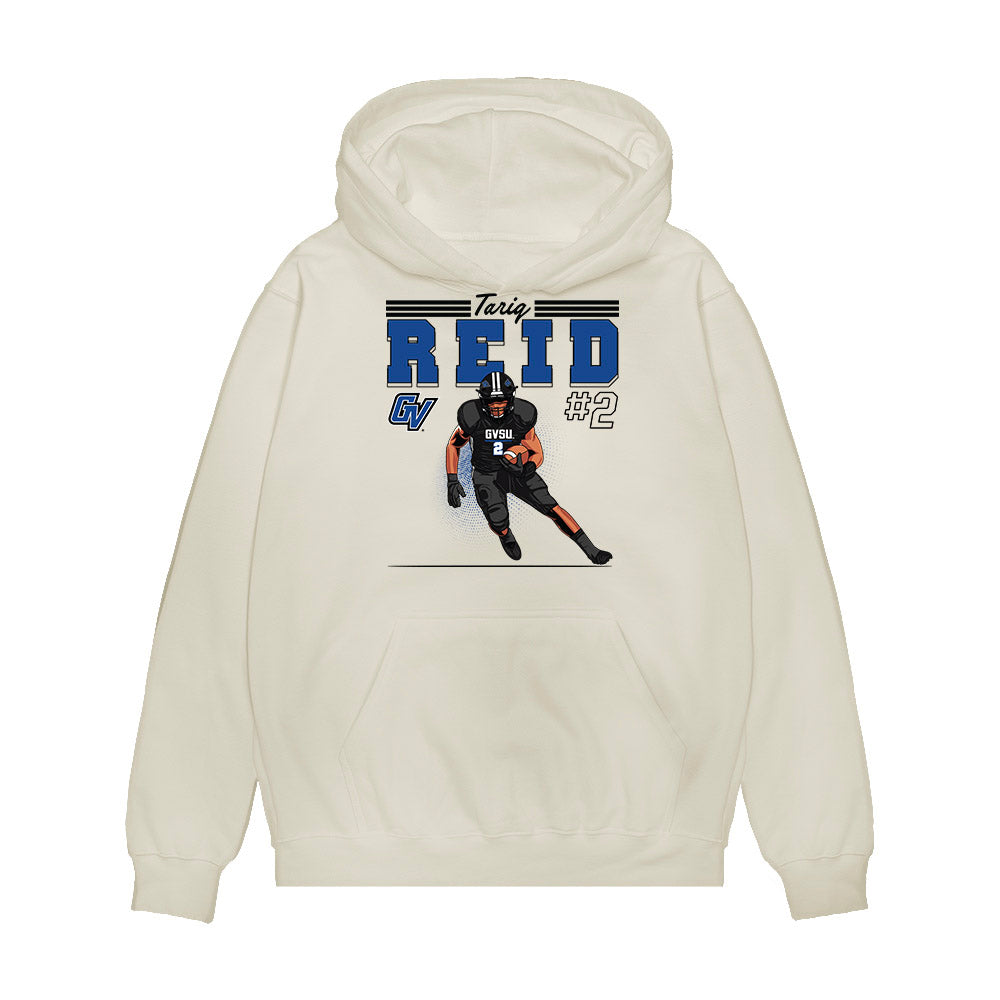 Grand Valley - NCAA Football : Tariq Reid - Caricature Premium Hooded Sweatshirt-0