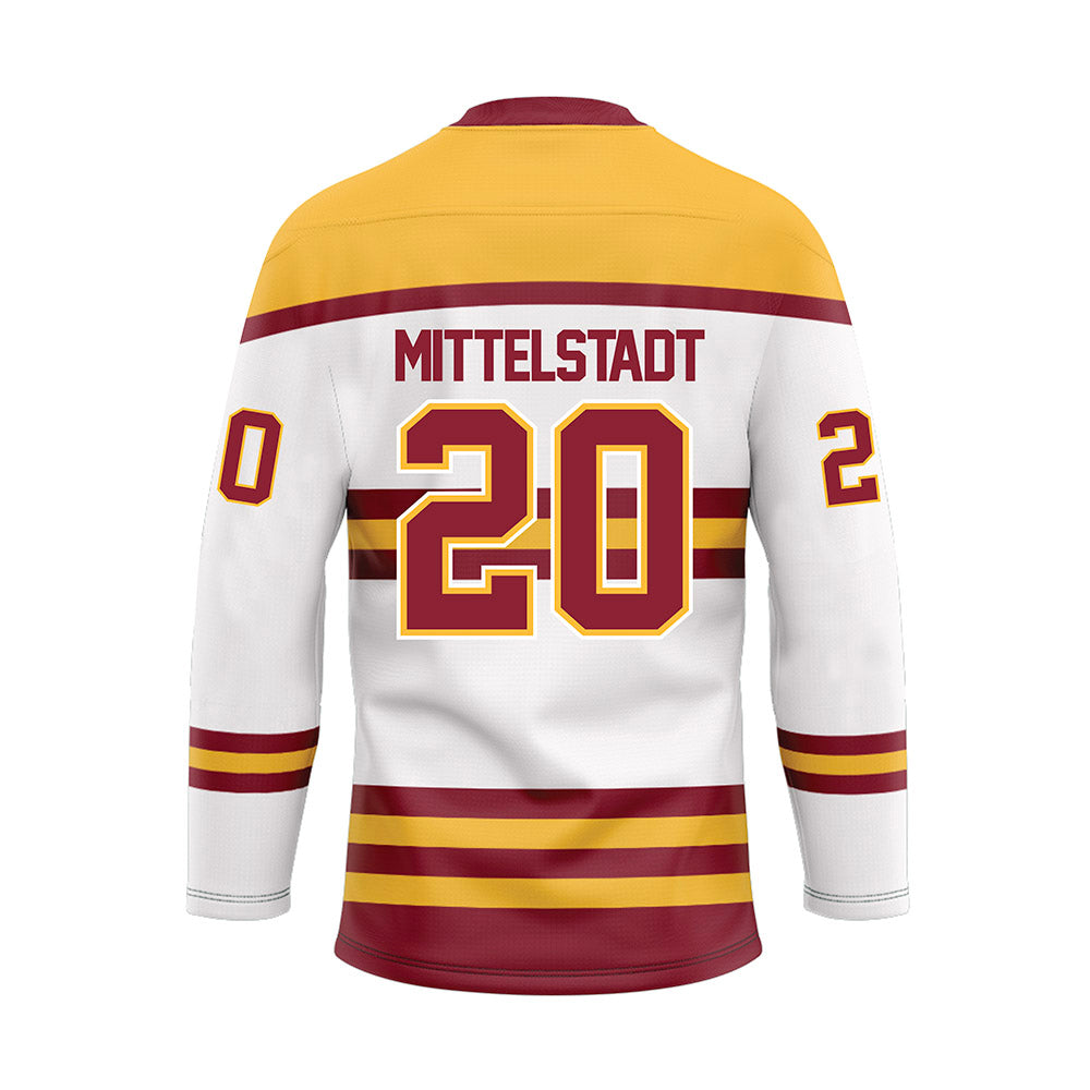 Minnesota - NCAA Men's Ice Hockey : Luke Mittelstadt - White Hockey Jersey-1