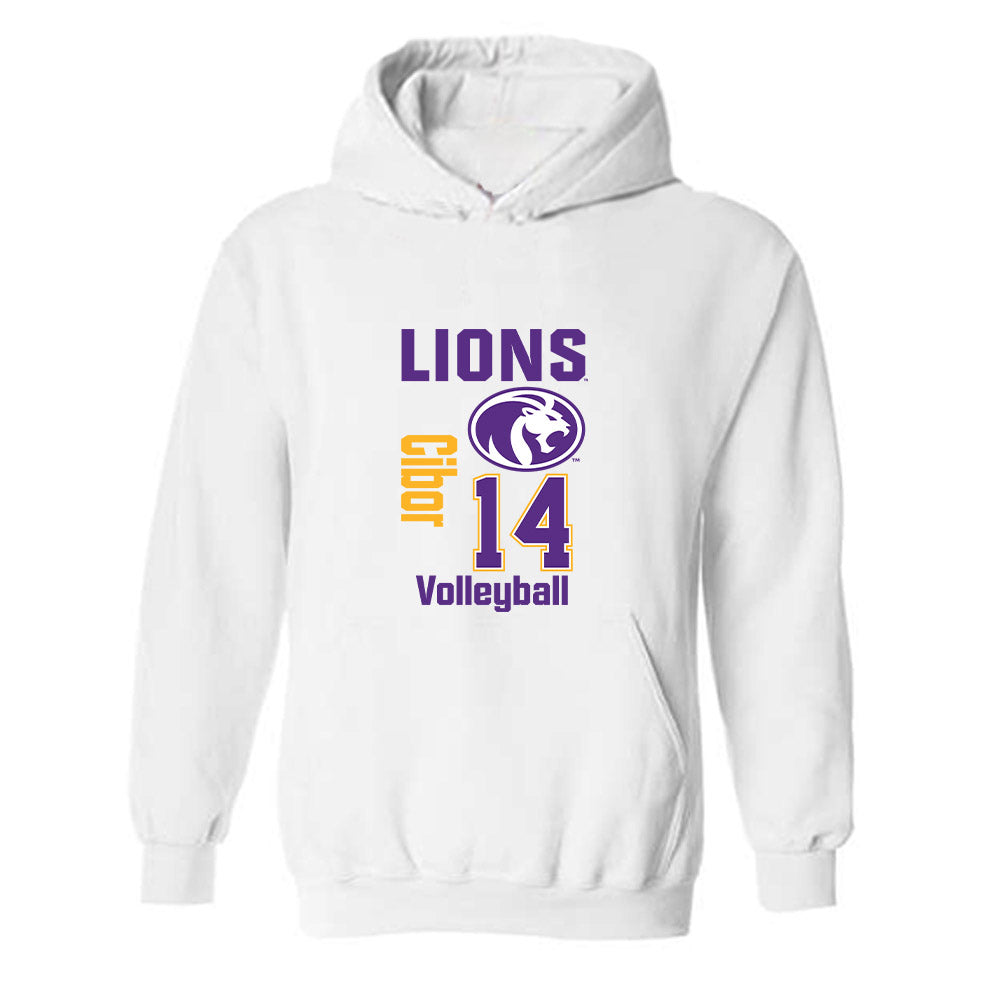 North Alabama - NCAA Women's Volleyball : Mia Cibor - Classic Fashion Shersey Hooded Sweatshirt-0