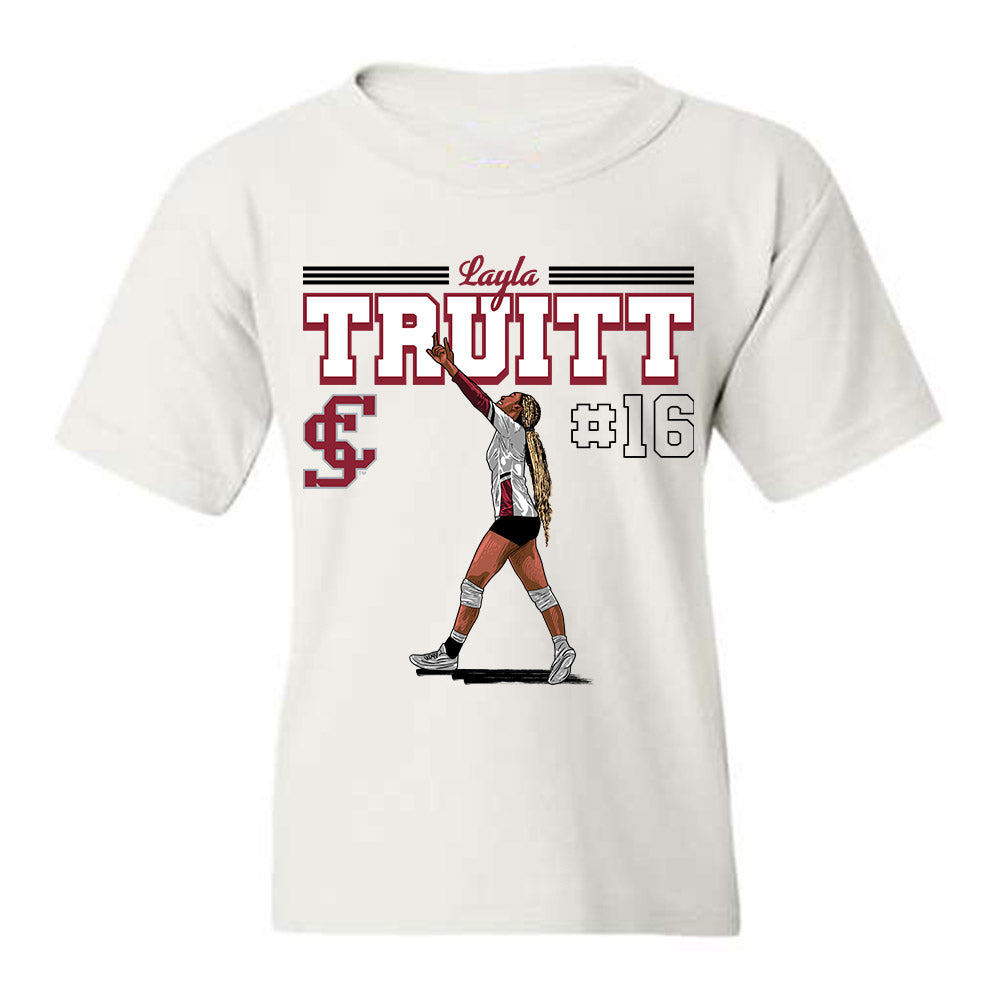 SCU - NCAA Women's Volleyball : Layla Truitt - Youth T-Shirt Player Illustration