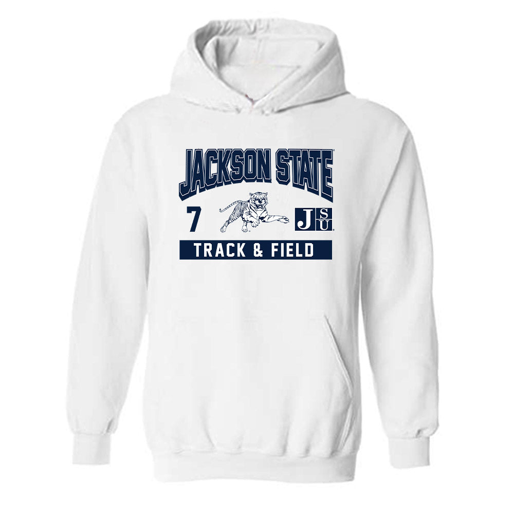 Jackson State - NCAA Men's Track & Field : Dominic Turner - Classic Fashion Shersey Hooded Sweatshirt-0