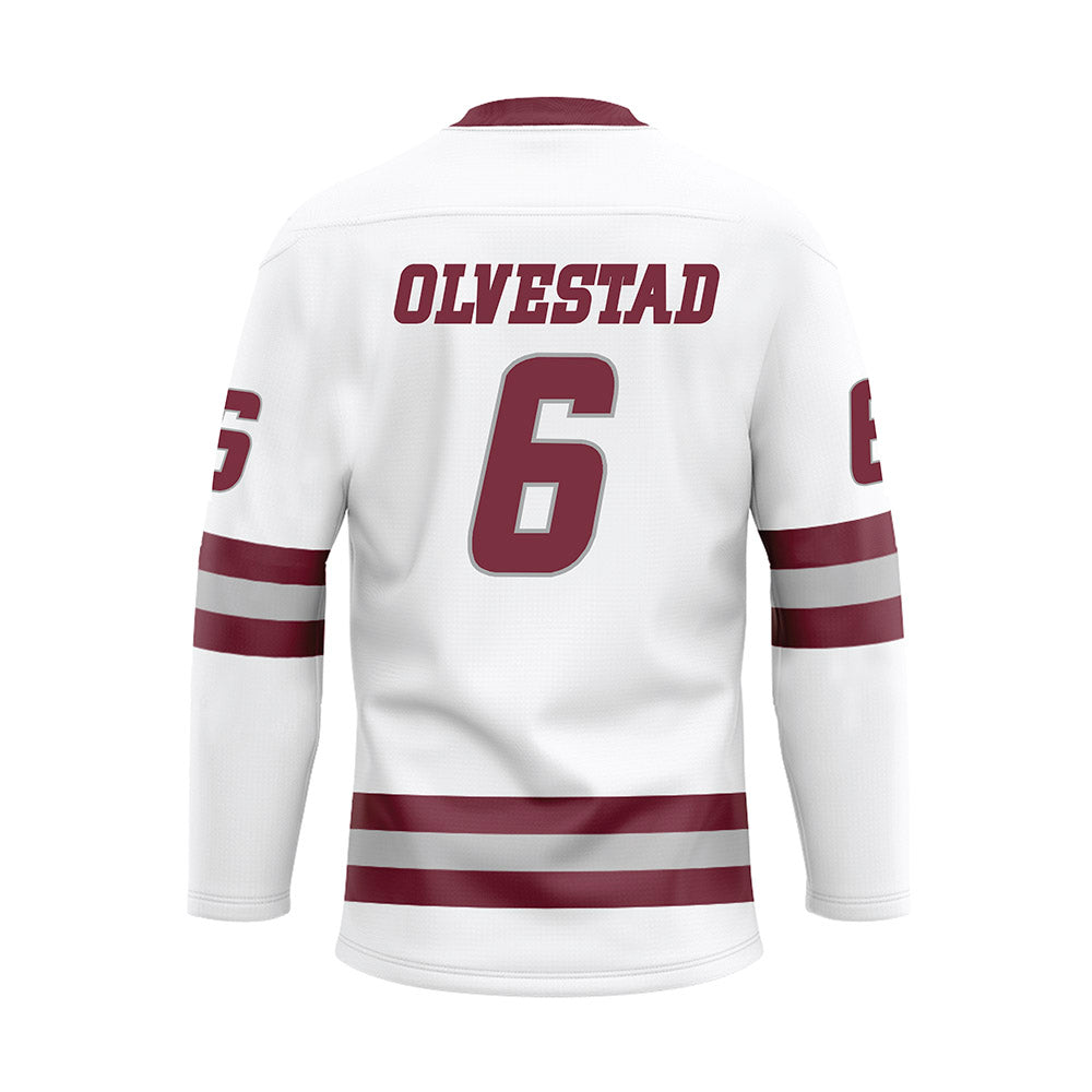 UMass - NCAA Men's Ice Hockey : Lucas Olvestad - White Hockey Jersey-1
