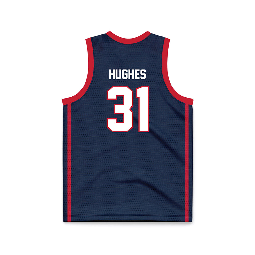 Samford - NCAA Men's Basketball : Joshua Hughes - Navy Basketball Jersey-1