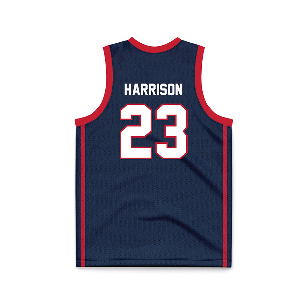 Samford - NCAA Men's Basketball : Caleb Harrison - Navy Basketball Jersey-1