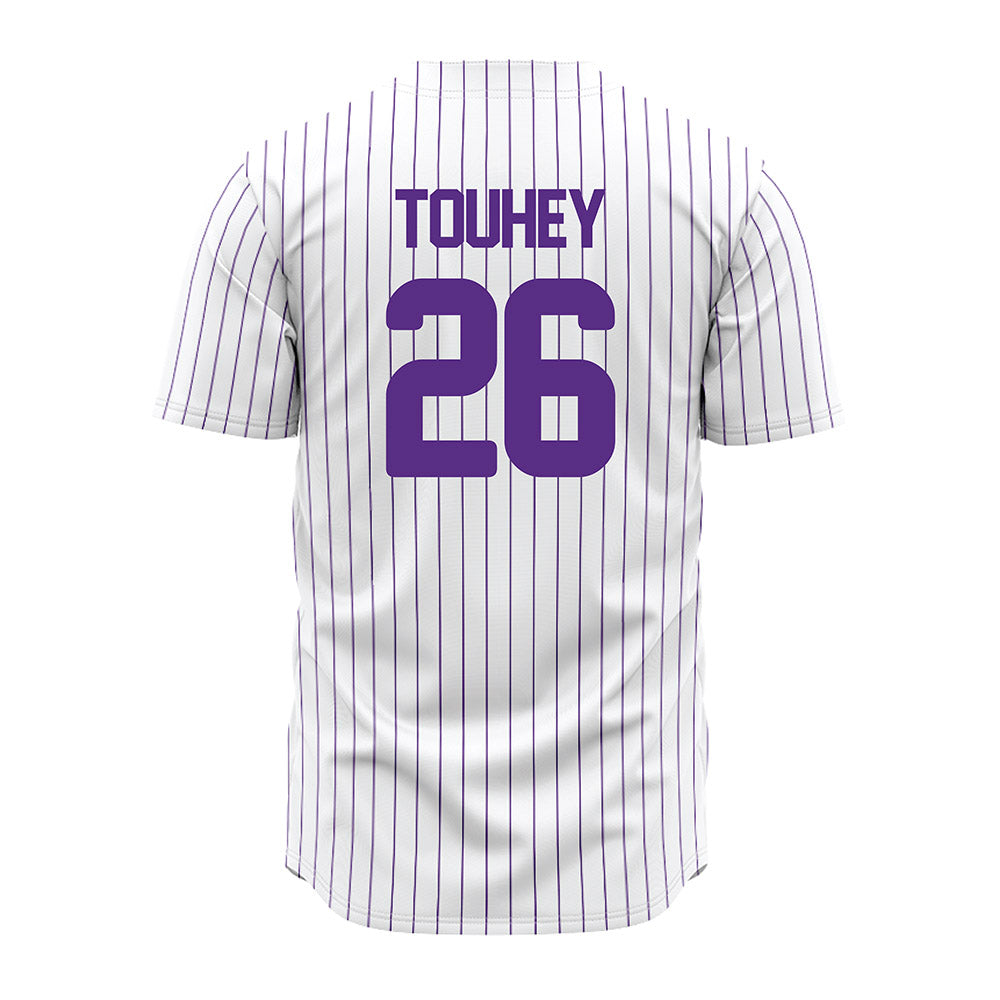 North Alabama - NCAA Baseball : Jordan Touhey - White Pin Stripe Jersey-1