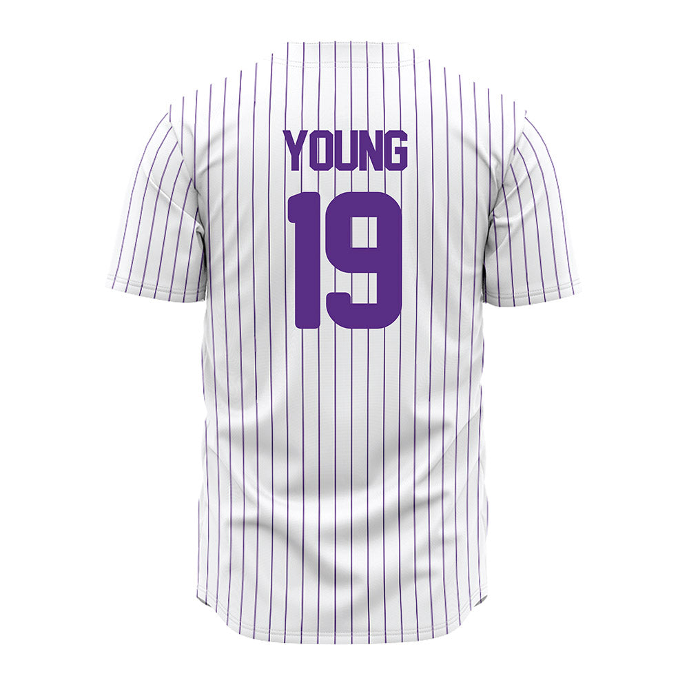 North Alabama - NCAA Baseball : Reese Young - White Pin Stripe Jersey-1