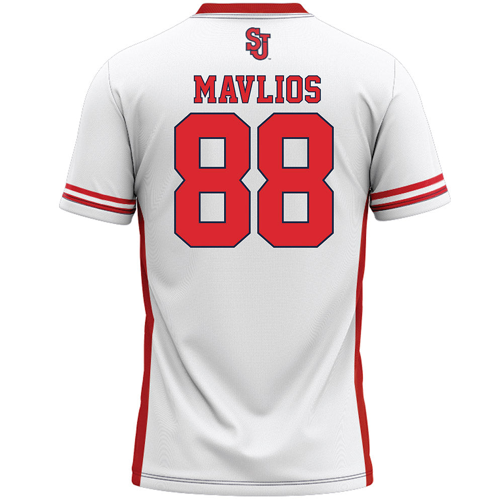 St. Johns - NCAA Men's Lacrosse : John Mavlios - White Lacrosse Jersey -1