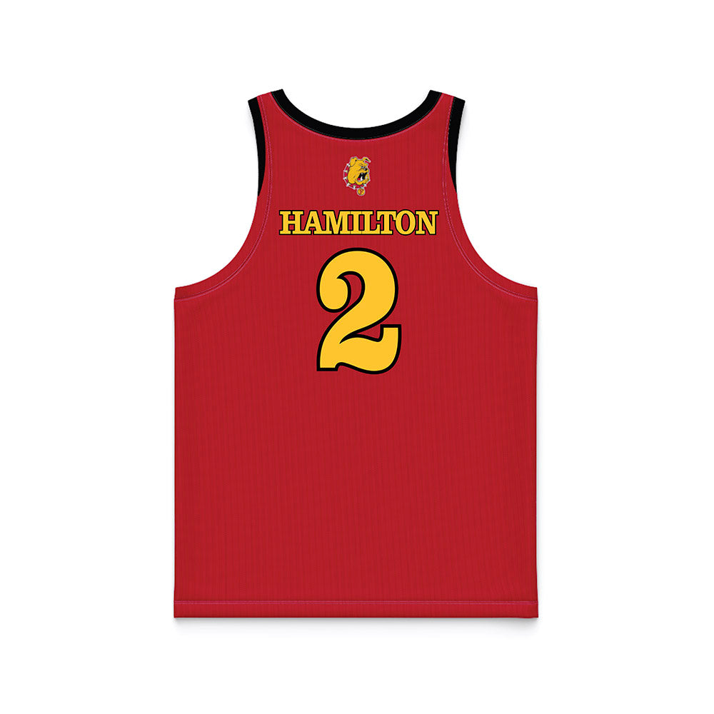 Ferris State - NCAA Men's Basketball : Tyler Hamilton - Red Basketball Jersey-1