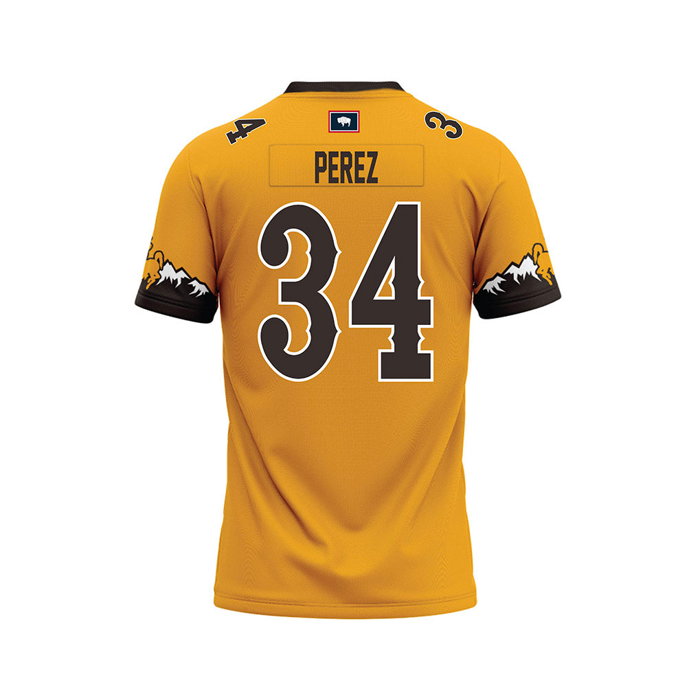 Wyoming - NCAA Football : Steven Perez - Gold Premium Football Jersey-1