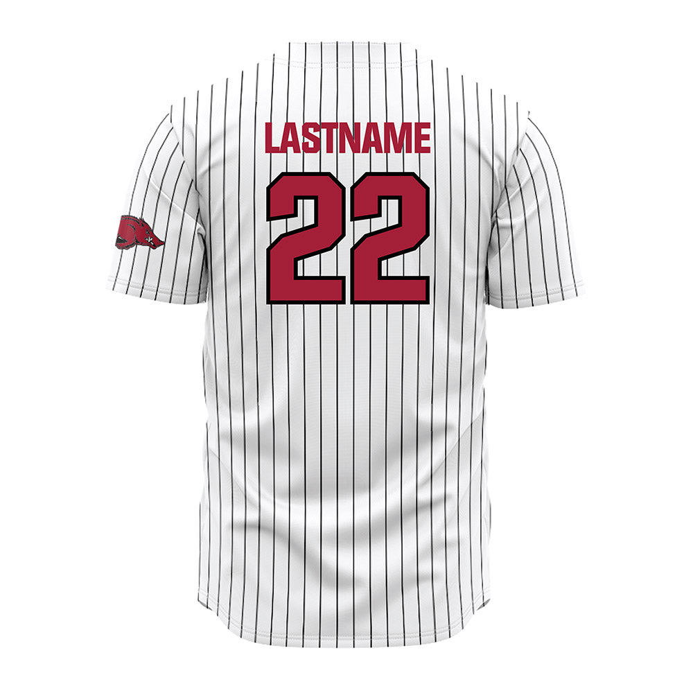 Arkansas - NCAA Baseball : Logan Maxwell - White Striped Jersey-1