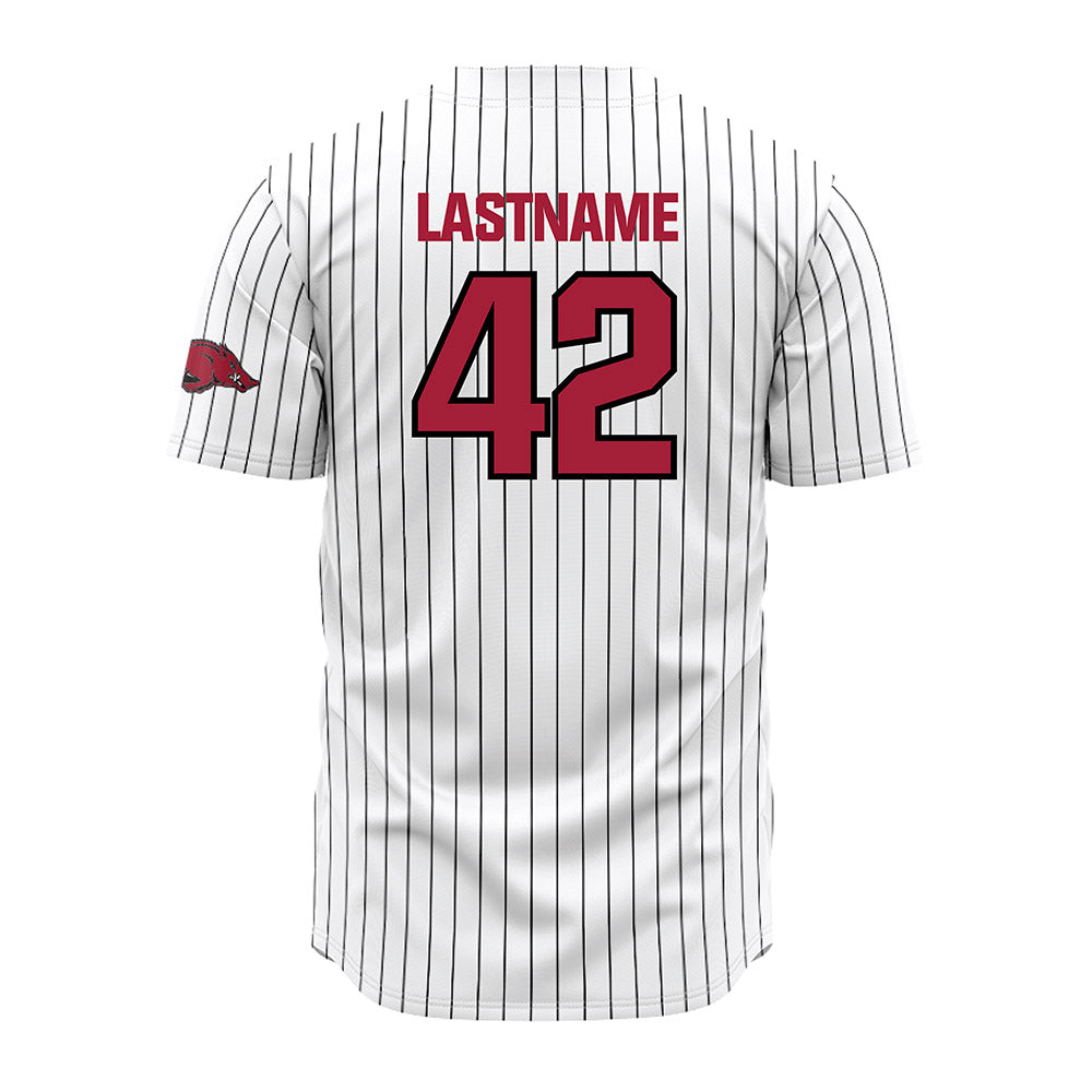 Arkansas - NCAA Baseball : Michael Anderson - White Striped Jersey-1