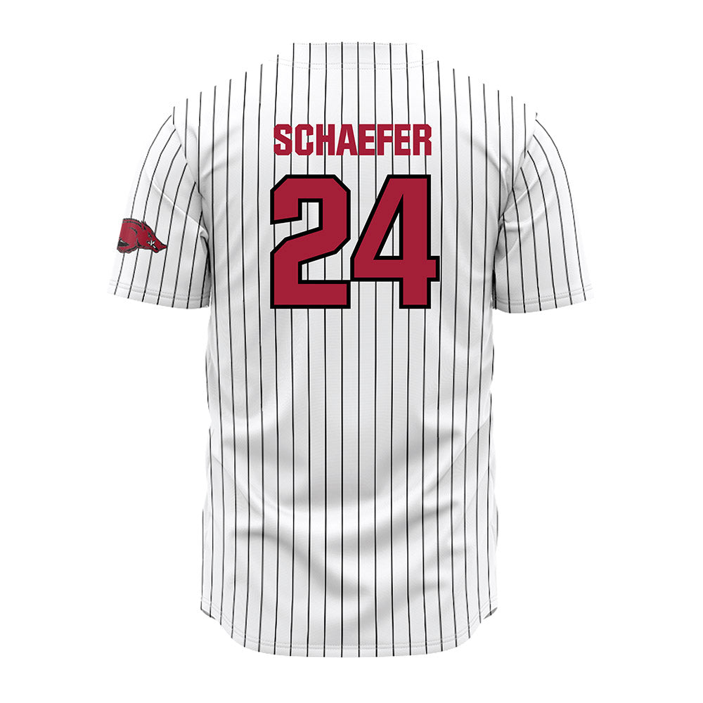 Arkansas - NCAA Baseball : Landon Schaefer - White Striped Jersey-1