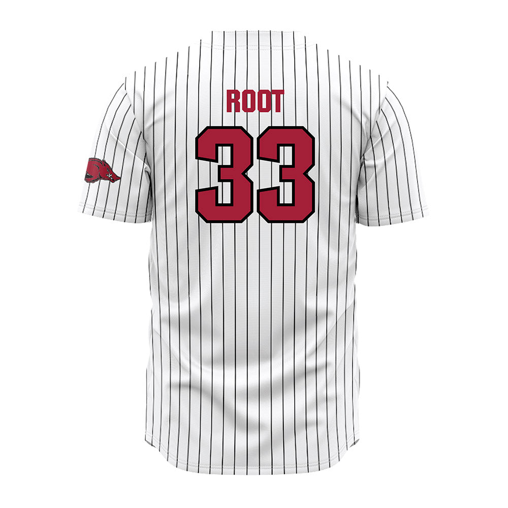 Arkansas - NCAA Baseball : Zach Root - White Striped Jersey-1