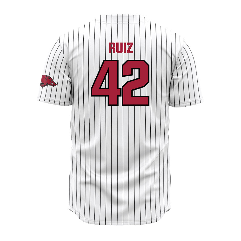 Arkansas - NCAA Baseball : Damian Ruiz - White Striped Jersey-1