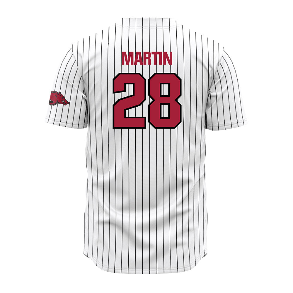 Arkansas - NCAA Baseball : Jordan Martin - White Striped Jersey-1