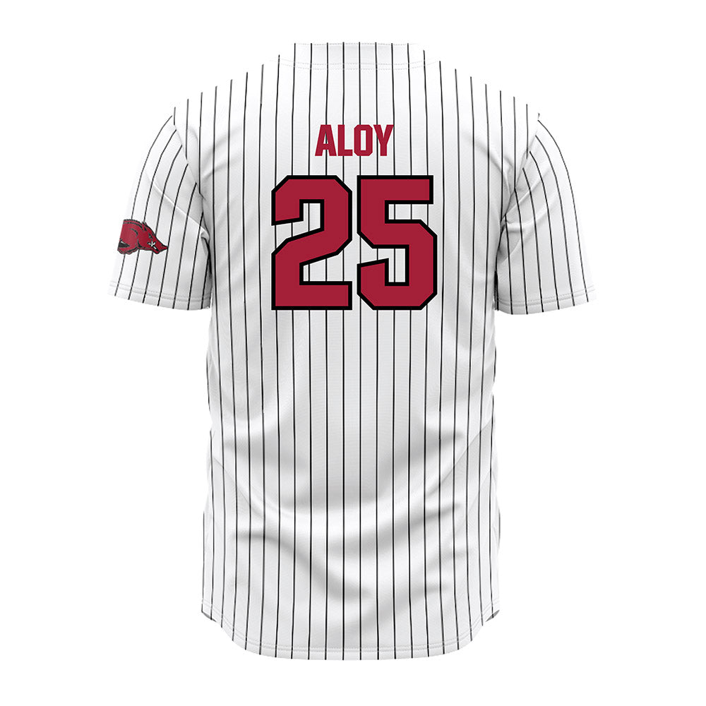 Arkansas - NCAA Baseball : Kuhio Aloy - White Striped Jersey-1
