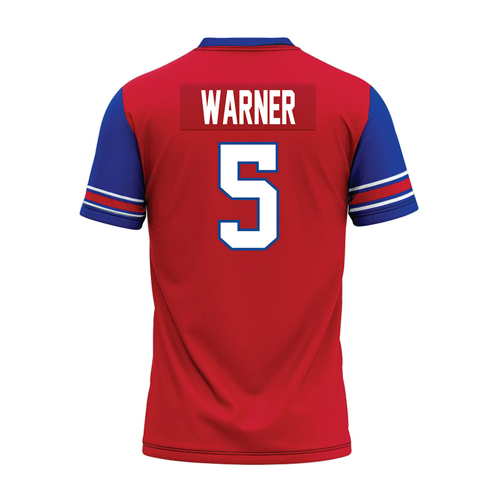 SMU - NCAA Football : DJ Warner - Red Premium Football Jersey-1