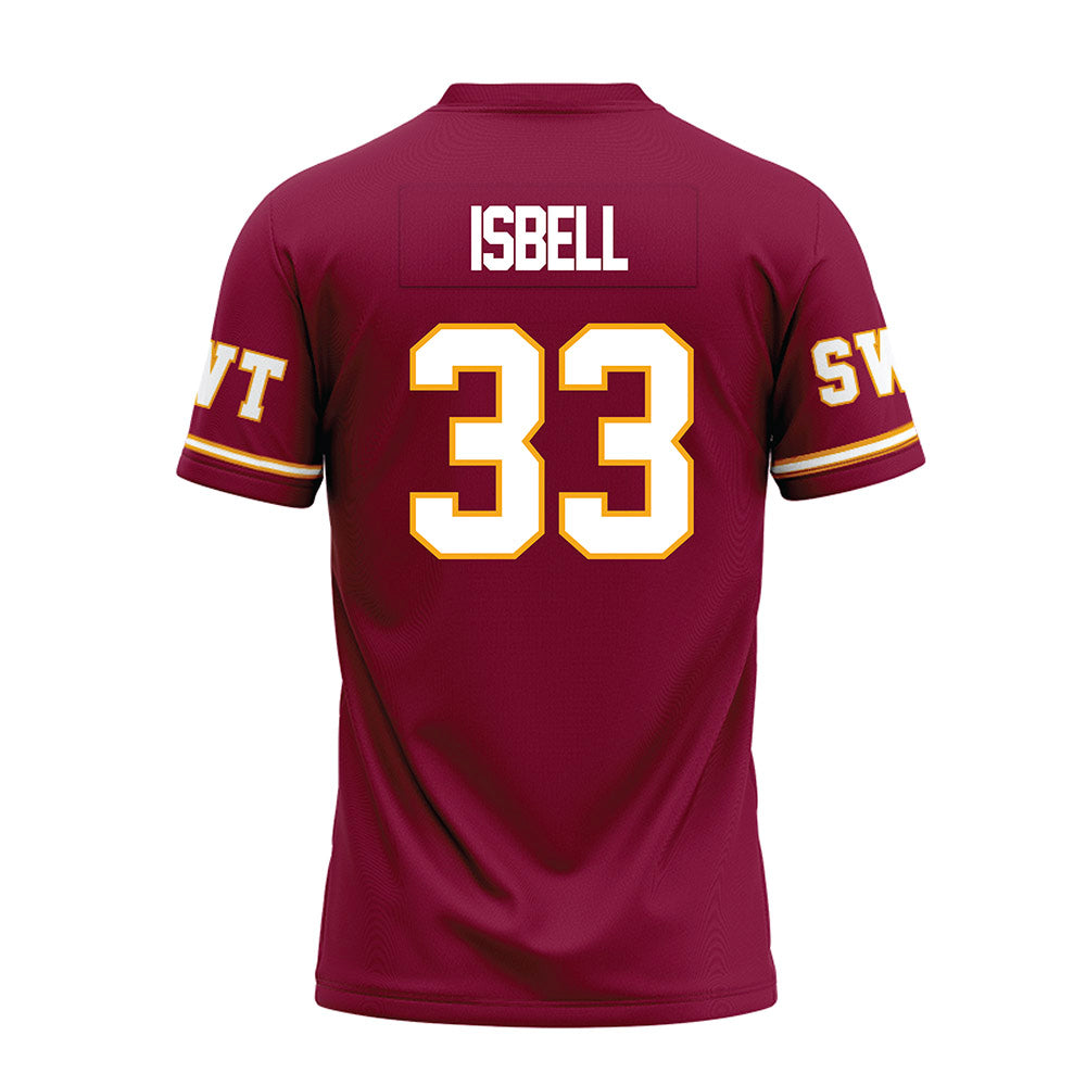 Texas State - NCAA Football : Blake Isbell - Maroon Premium Football Jersey-1