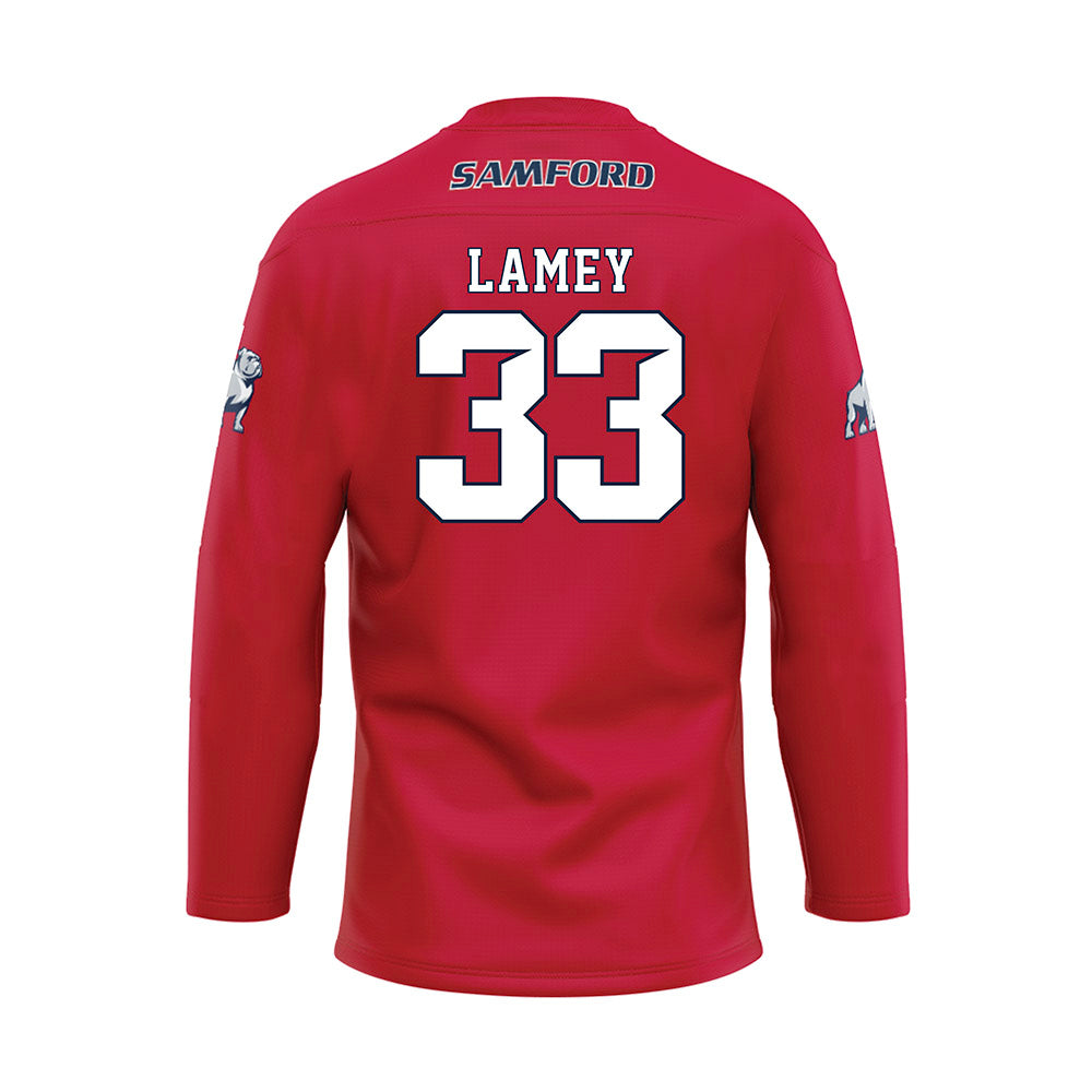 Samford - NCAA Men's Basketball : Zach Lamey - Red Hockey Jersey-1