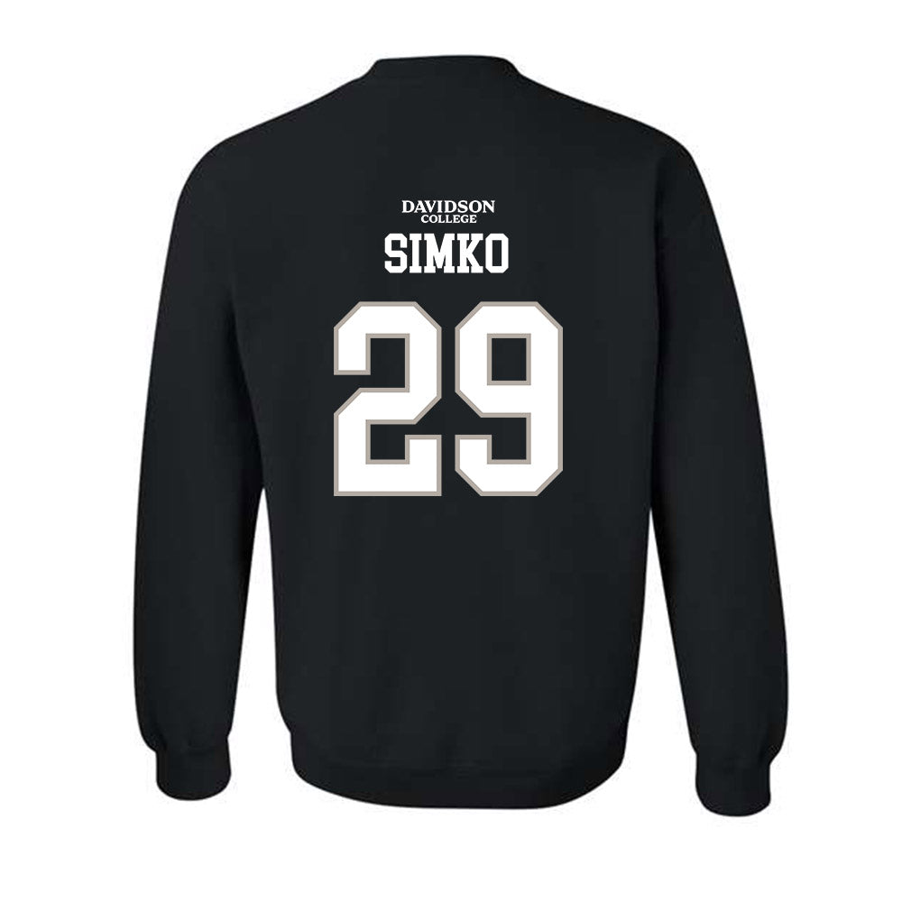 Davidson - NCAA Football : Carter Simko - Black Replica Shersey Crewneck Sweatshirt-1