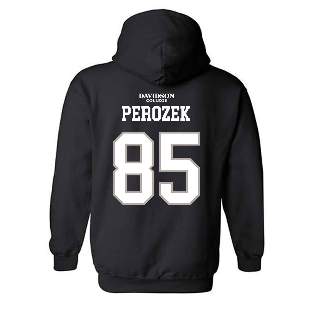 Davidson - NCAA Football : Jack Perozek - Black Replica Shersey Hooded Sweatshirt-1
