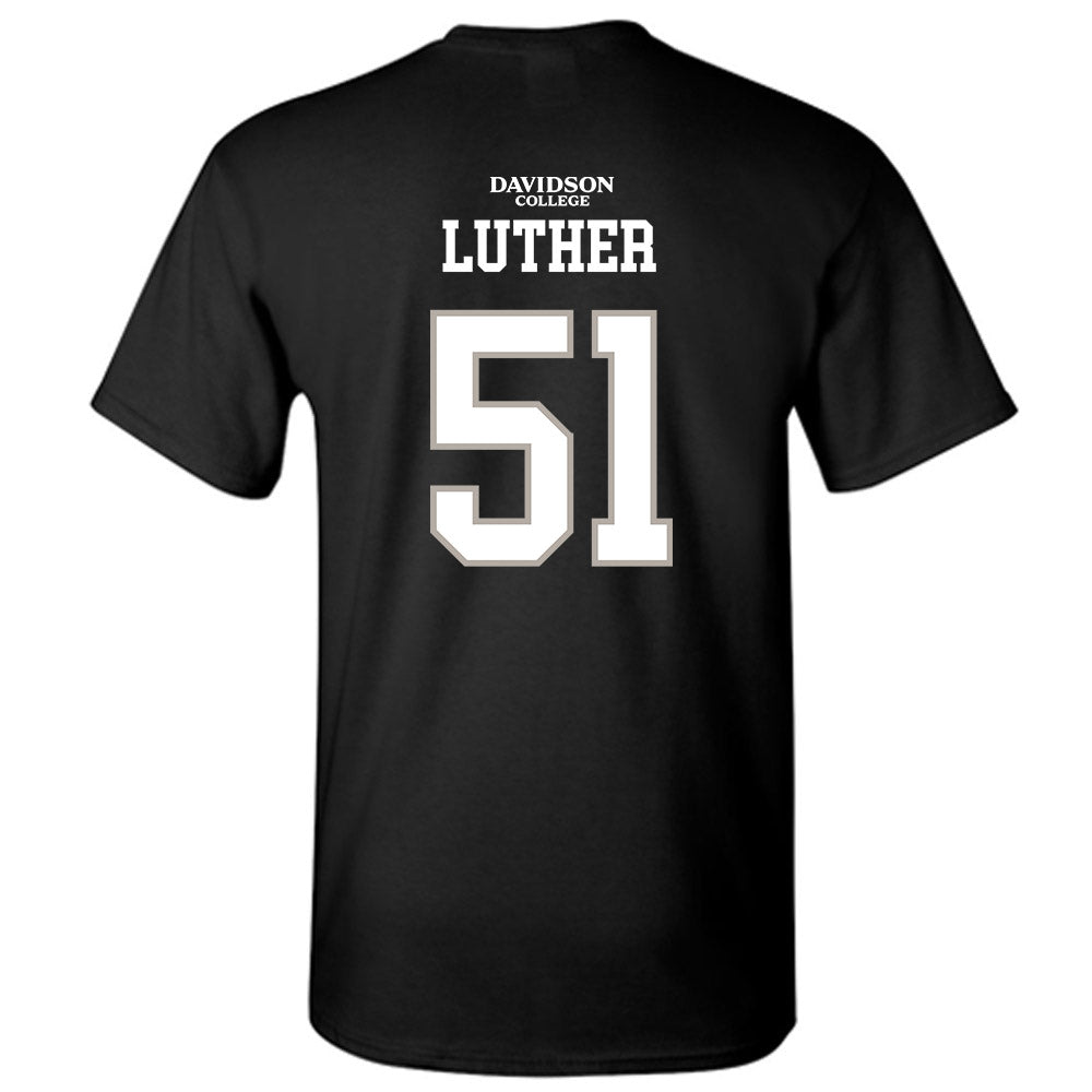 Davidson - NCAA Football : Tom Luther - Black Replica Shersey T-Shirt