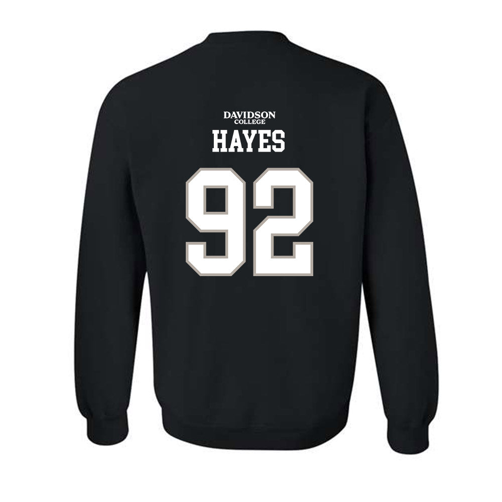 Davidson - NCAA Football : Christian Hayes - Black Replica Shersey Crewneck Sweatshirt-1