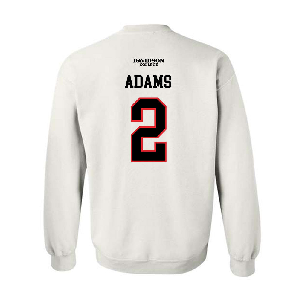 Davidson - NCAA Football : Mari Adams - White Replica Shersey Crewneck Sweatshirt