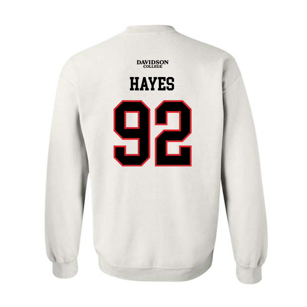 Davidson - NCAA Football : Christian Hayes - White Replica Shersey Crewneck Sweatshirt-1