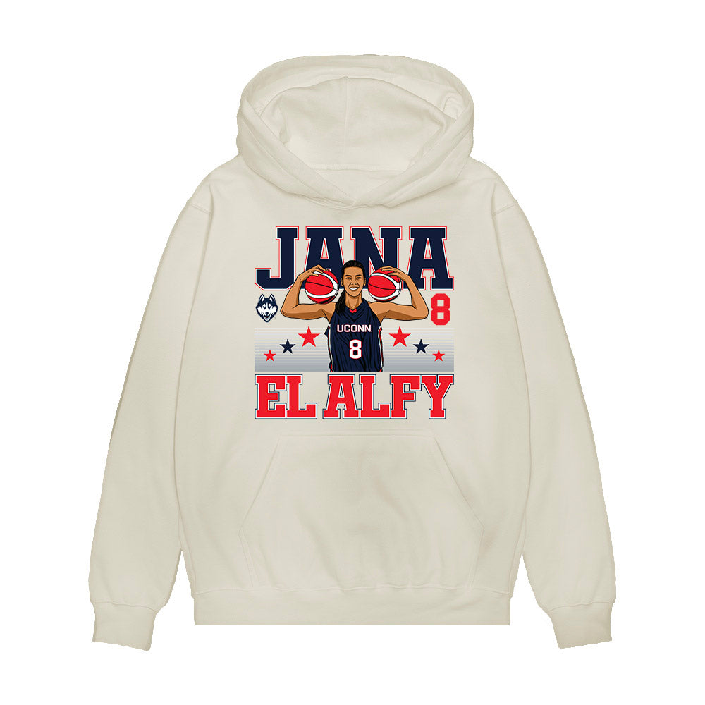 UConn - NCAA Women's Basketball : Jana El Alfy - Caricature Premium Hooded Sweatshirt-0