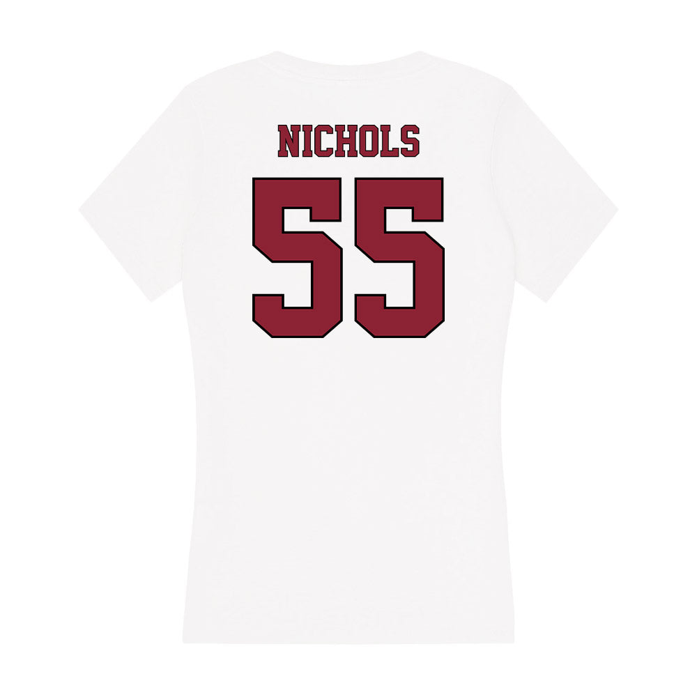 NCCU - NCAA Softball : Takia Nichols - Women's V-Neck T-Shirt-1