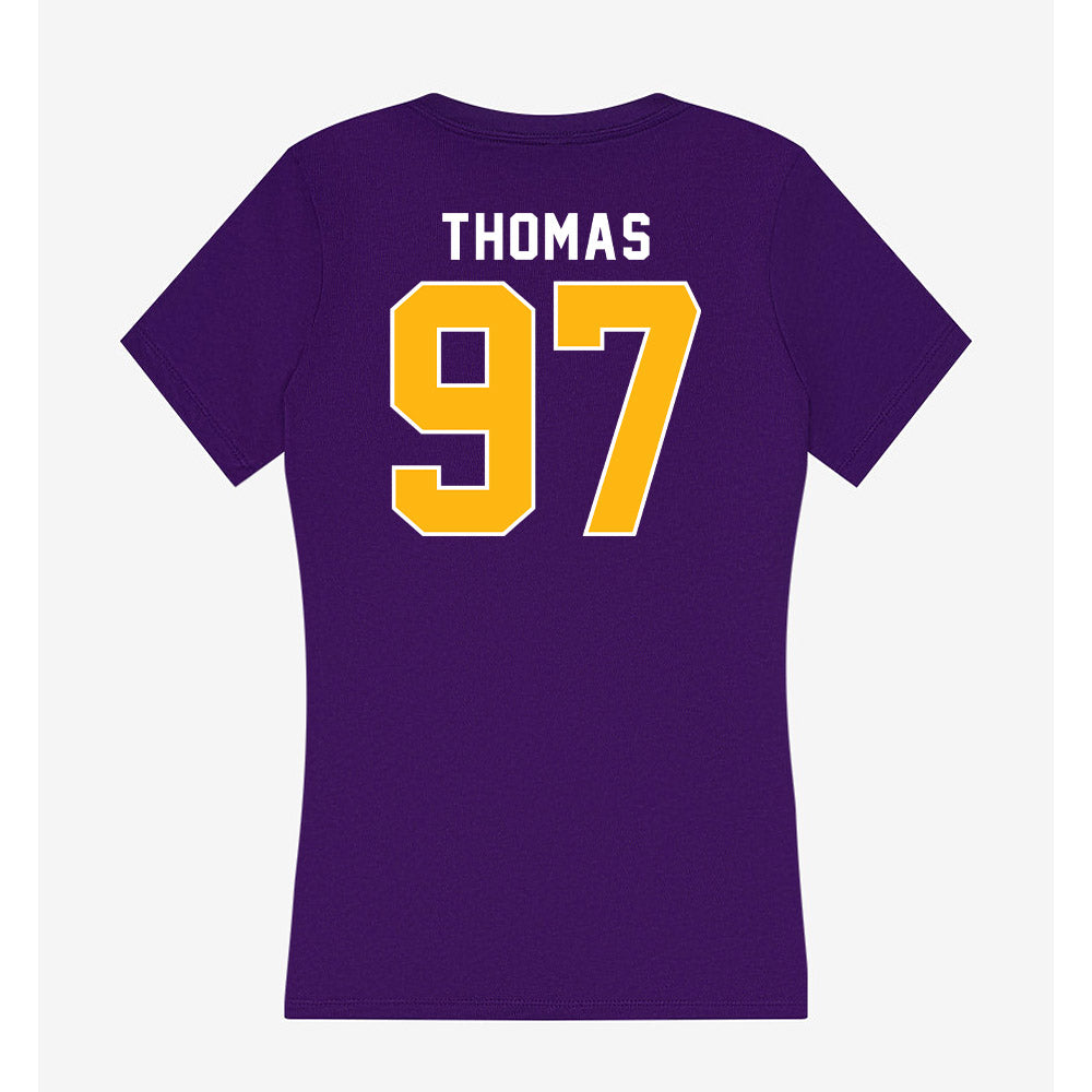 Northern Iowa - NCAA Football : Theo Thomas - Women's V-Neck T-Shirt-1