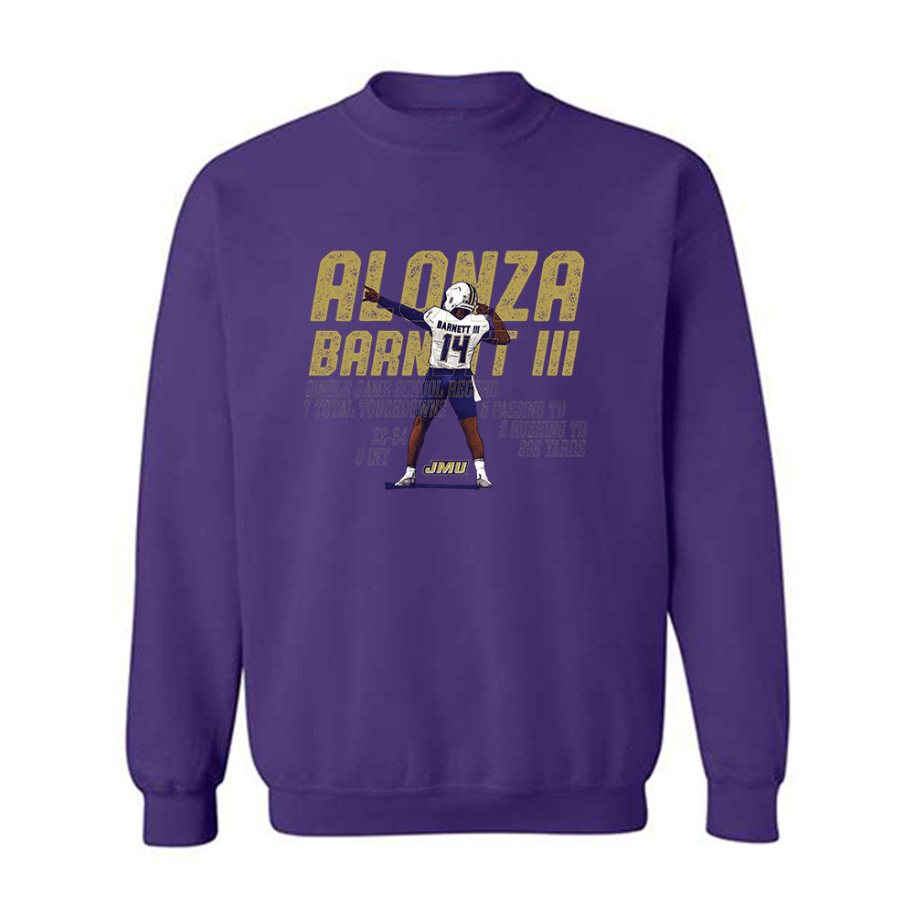 JMU - NCAA Football : Alonza Barnett III - Single-Game Record v1 Crewneck Sweatshirt