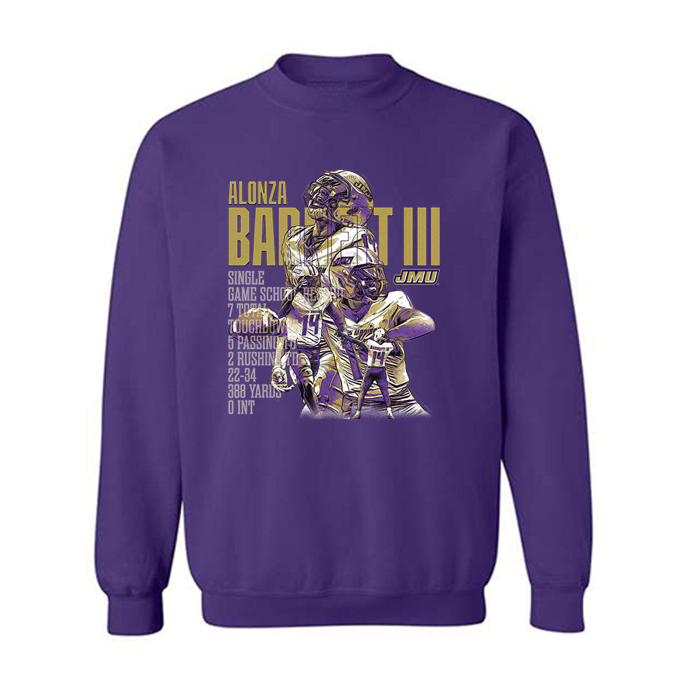 JMU - NCAA Football : Alonza Barnett III - Single-Game Record v2 Crewneck Sweatshirt
