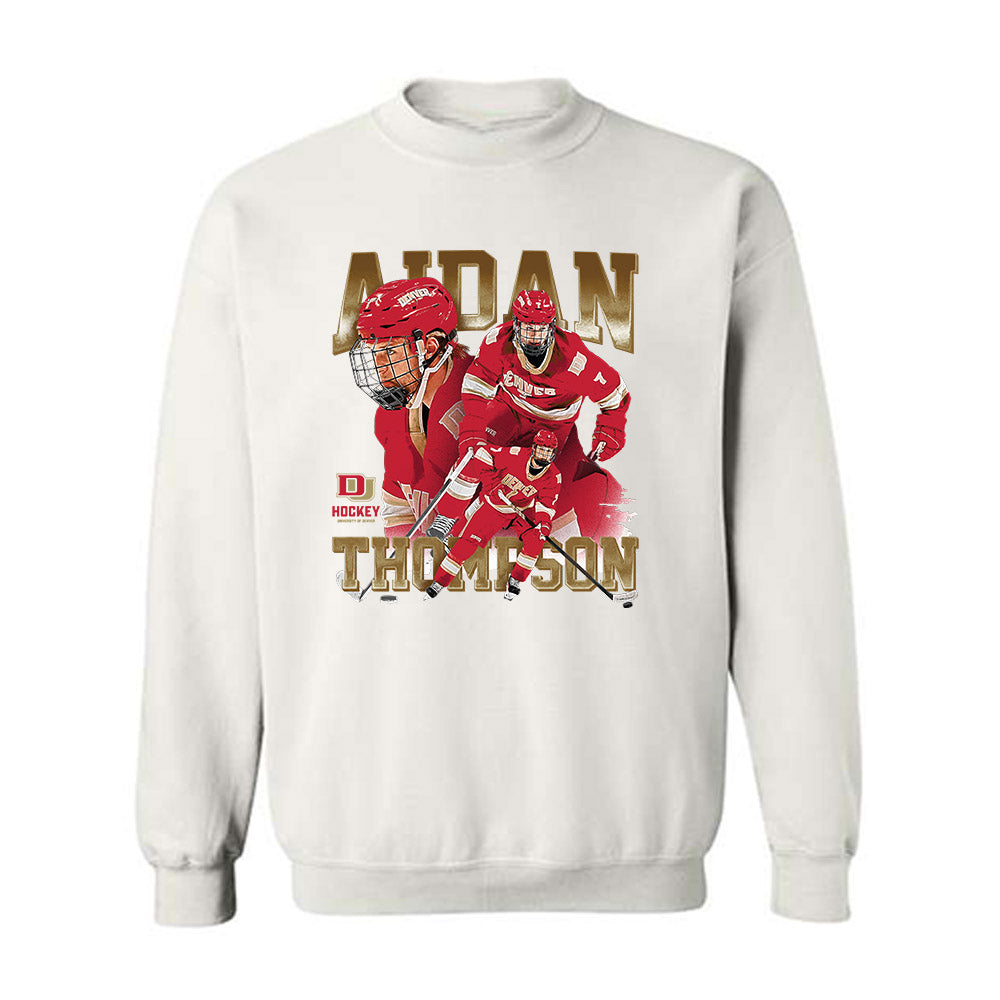 DU - NCAA Men's Ice Hockey : Aidan Thompson - Player Collage Crewneck Sweatshirt-0