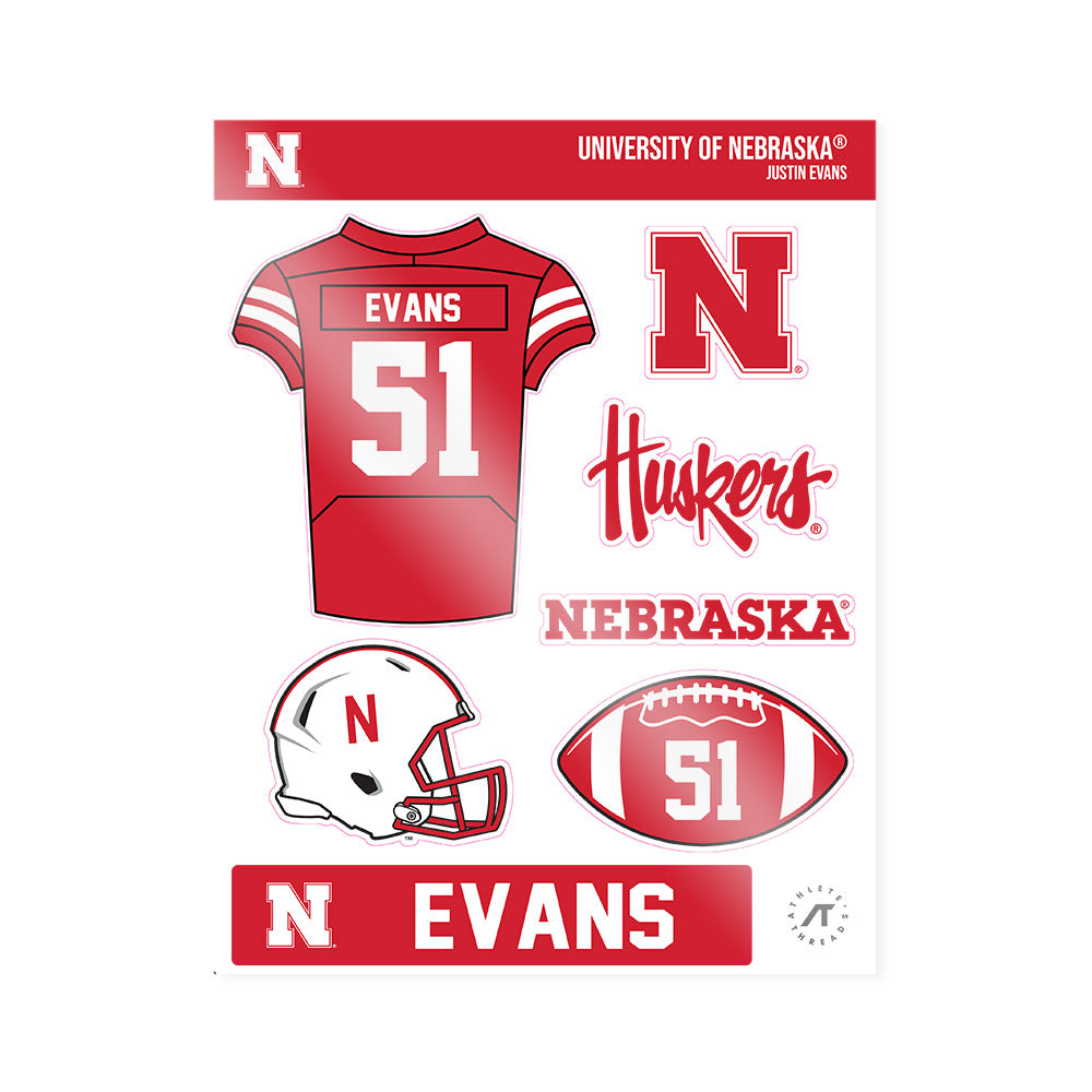 Nebraska - NCAA Football : Justin Evans - Sticker Sheet-0