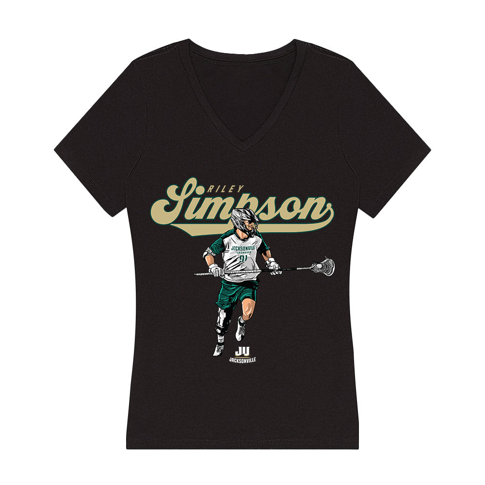 Jacksonville - NCAA Men's Lacrosse : Riley Simpson - Player Collage Women's V-Neck T-Shirt-0