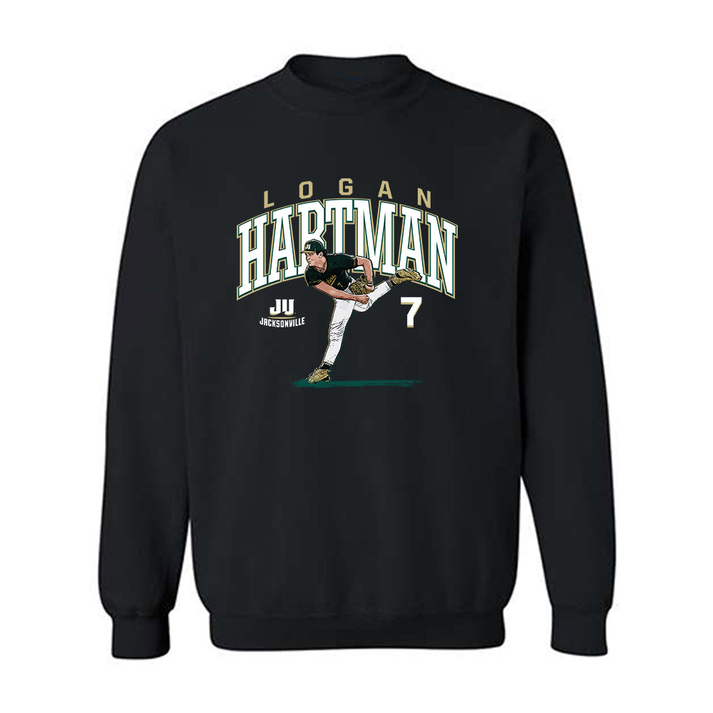 Jacksonville - NCAA Baseball : Logan Hartman - Caricature Crewneck Sweatshirt-0