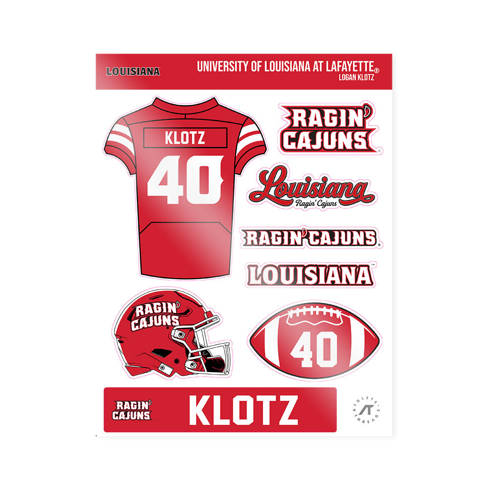 Louisiana - NCAA Football : Logan Klotz - Sticker Sheet-0