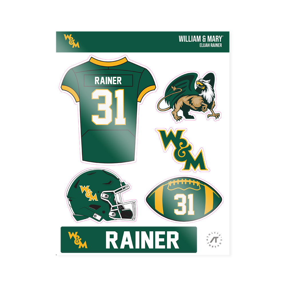 William & Mary - NCAA Football : Elijah Rainer - Sticker Sheet-0