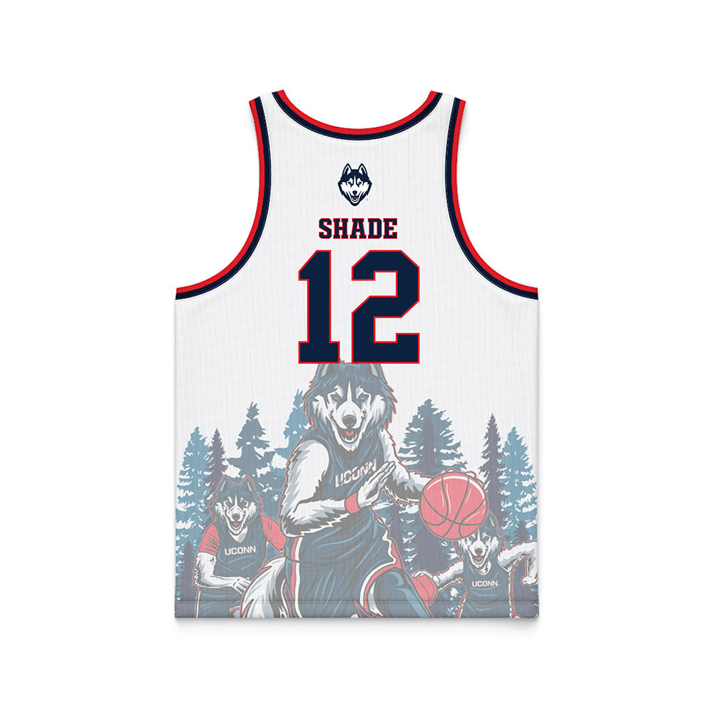 UConn - NCAA Women's Basketball : Ashlynn Shade - Ball is Life Huskies in the Woods White Fashion Basketball Jersey-1