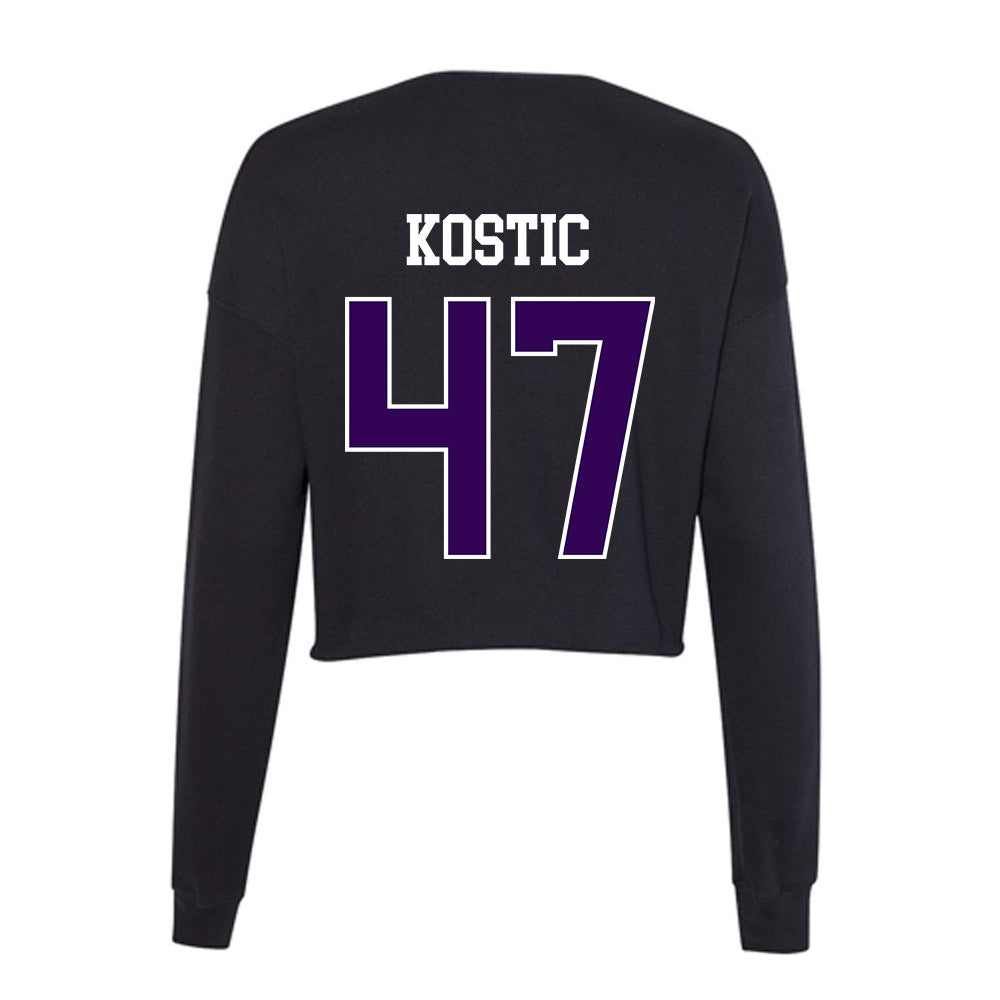 Kansas State - NCAA Men's Basketball : Andrej Kostic - Women's Cropped Crew Fleece-1