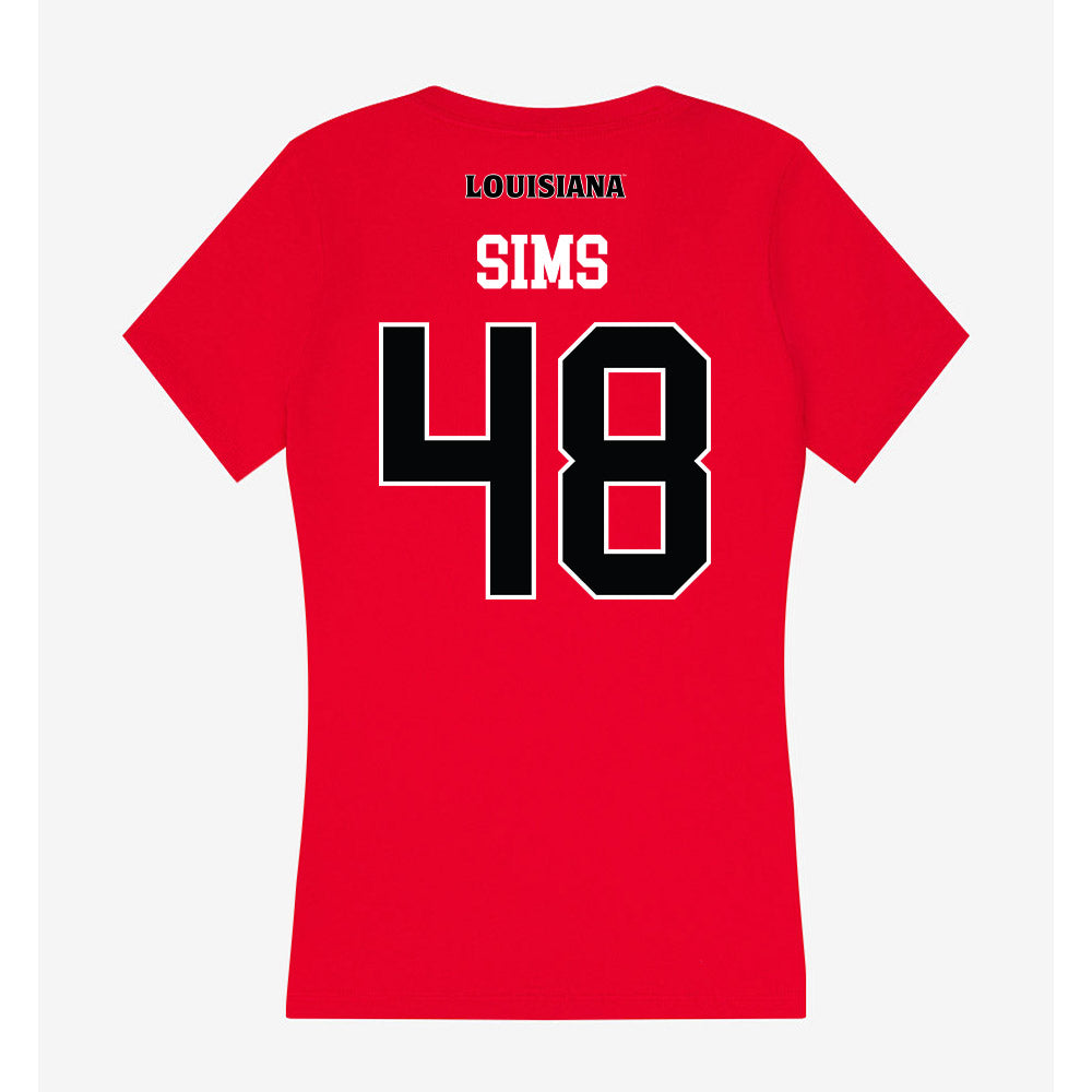 Louisiana - NCAA Football : Hunter Sims - Women's V-Neck T-Shirt-1