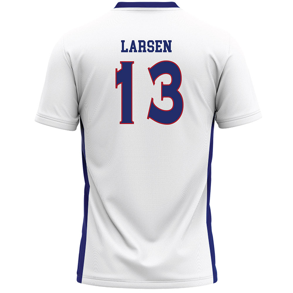 American - NCAA Women's Lacrosse : Carly Larsen - White Lacrosse Jersey -1