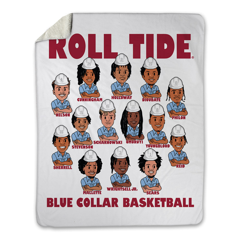 Alabama - NCAA Men's Basketball : Blue Collar v1 Team Caricature Blanket-0