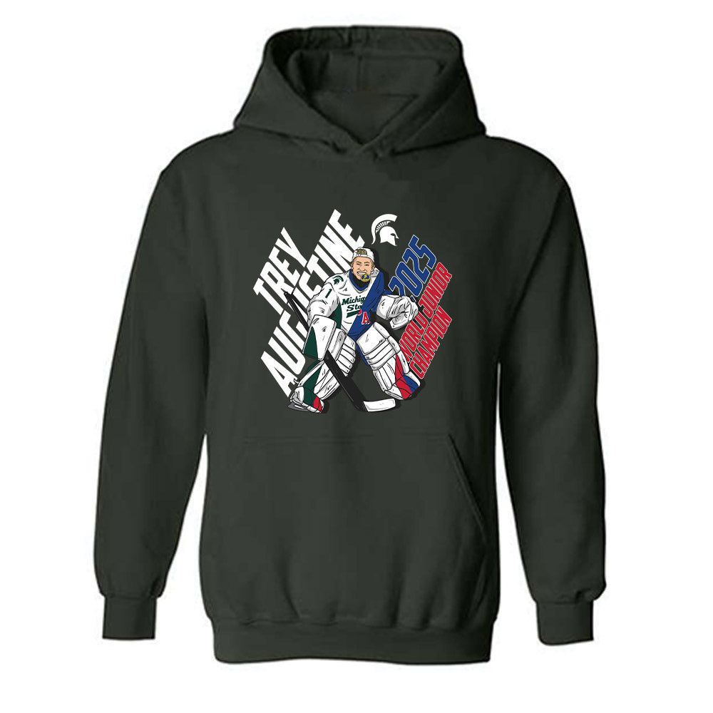 Michigan State - NCAA Men's Ice Hockey : Trey Augustine - 2025 World Junior Champion Individual Caricature Hooded Sweatshirt-0