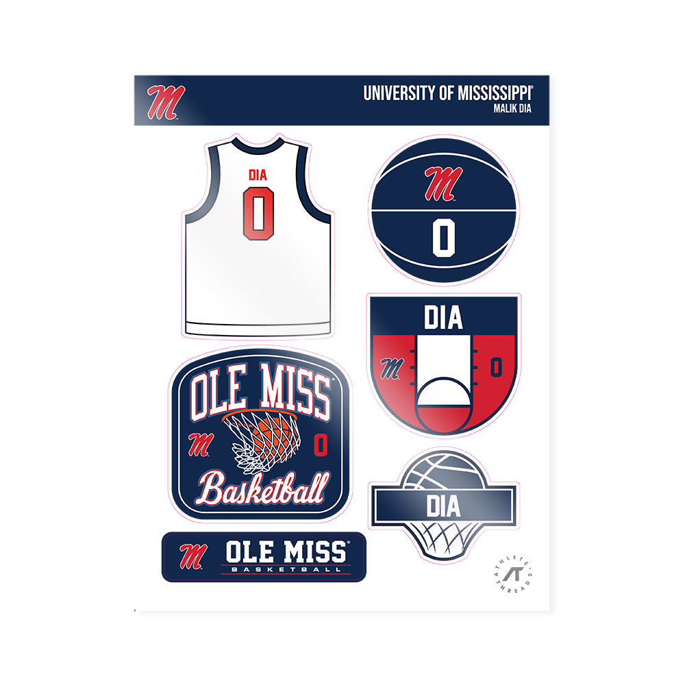 Ole Miss - NCAA Men's Basketball : Malik Dia - Sticker Sheet-0