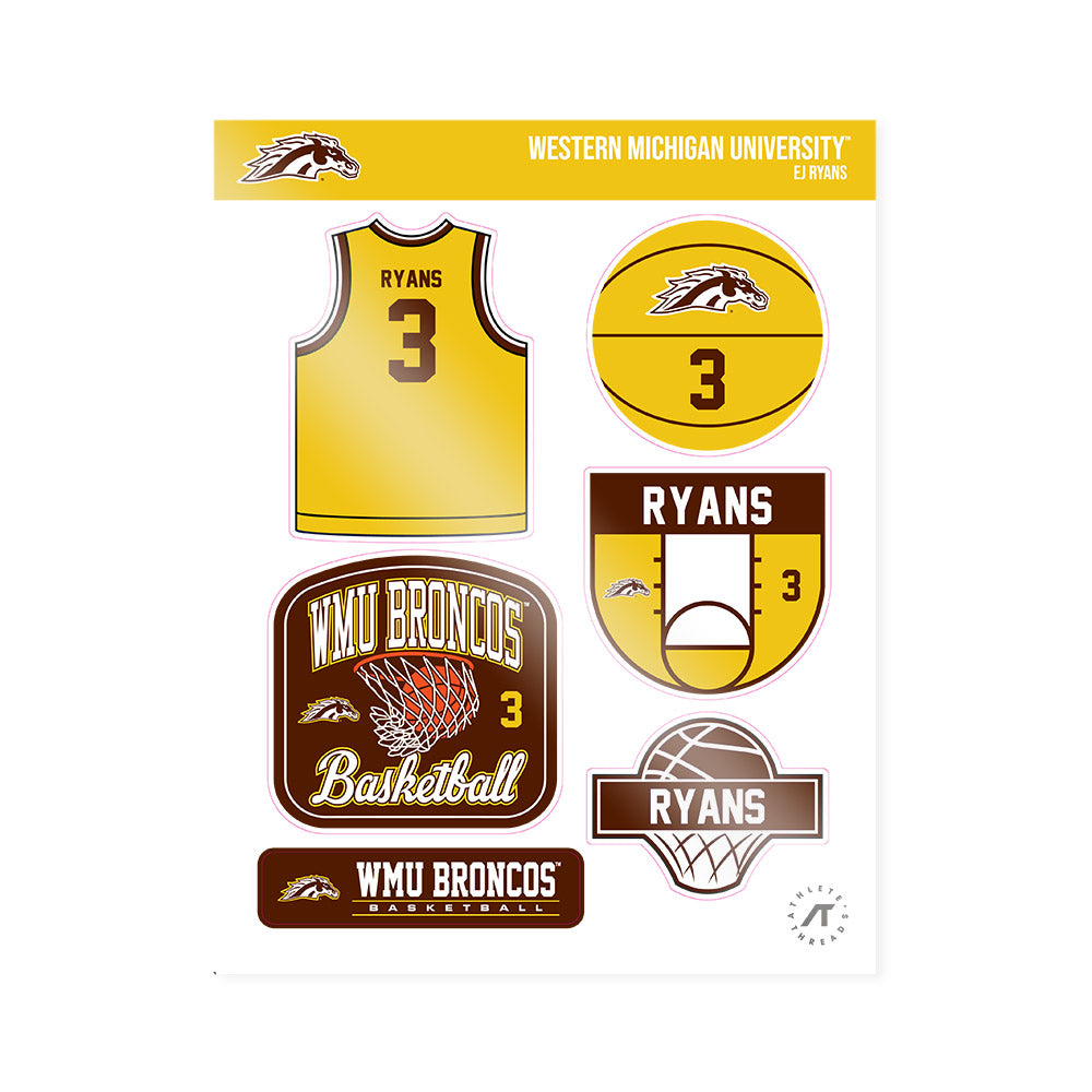 Western Michigan - NCAA Men's Basketball : EJ Ryans - Sticker Sheet-0
