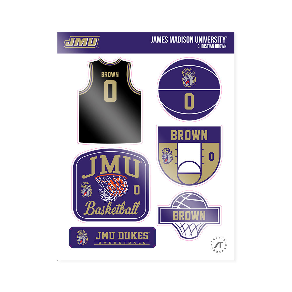 JMU - NCAA Men's Basketball : Christian Brown - Sticker Sheet-0