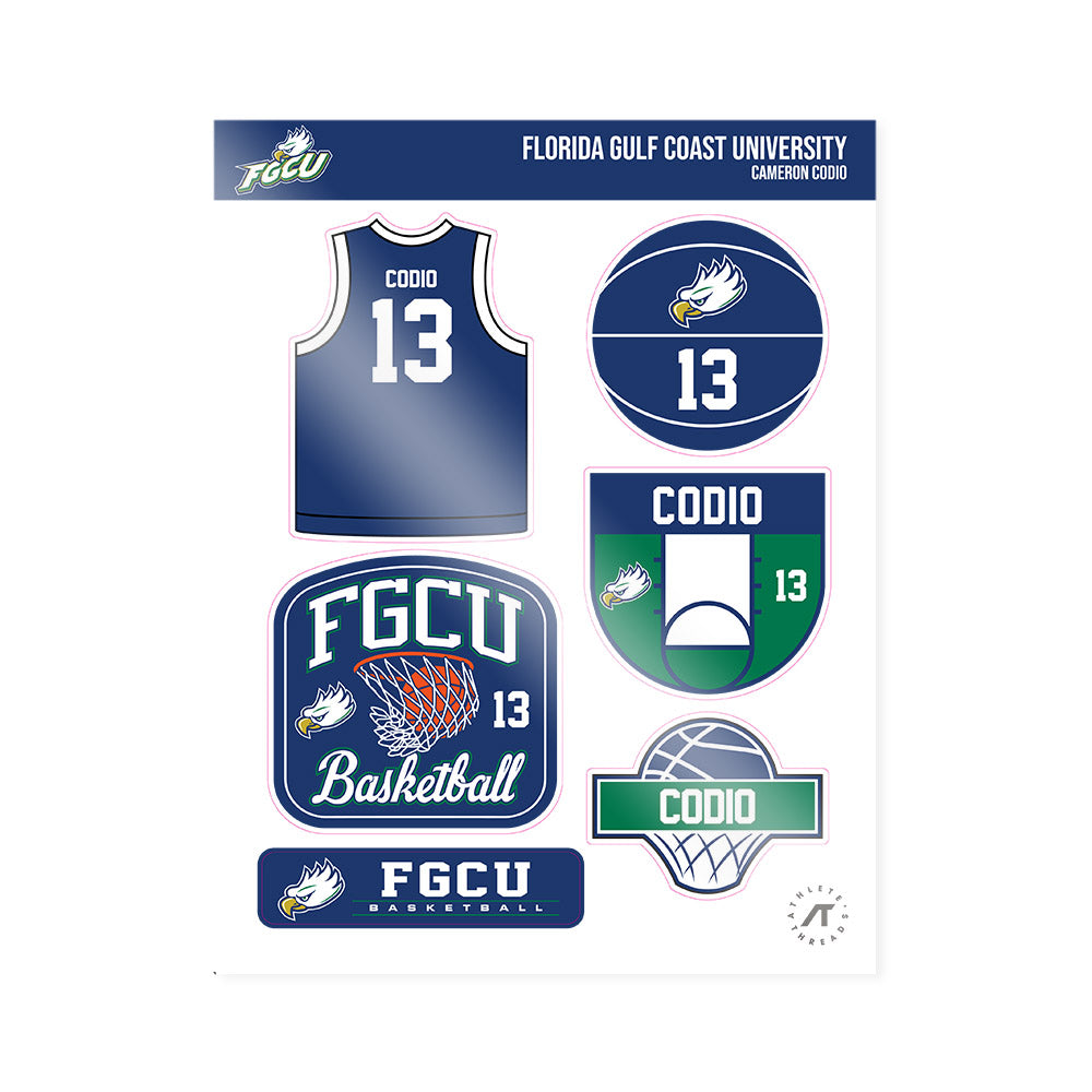 FGCU - NCAA Men's Basketball : Cameron Codio - Sticker Sheet-0
